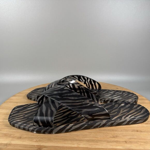 Matisse Anthropologie Jelly Black & Clear Zebra Print Slides Sz 9 - Picture 3 of 7